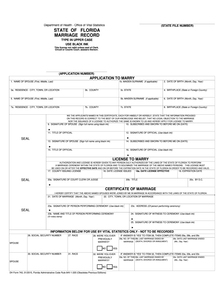 Florida Marriage License Application Pdf Fill Out and Sign Printable