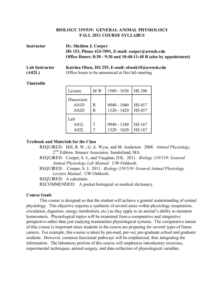 Biol 319 Tamu Syllabus Form Fill Out and Sign Printable PDF Template