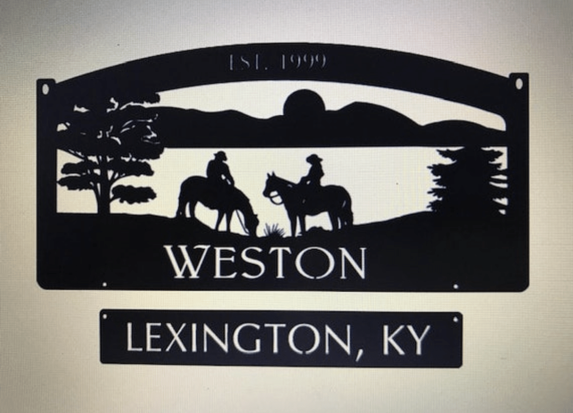 Ranch address sign, Horse back sign, metal sign with address sign