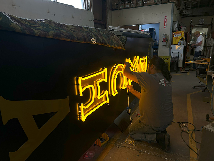 Faux Neon LED Emboldens Hotel Blade Sign Sign Builder Illustrated