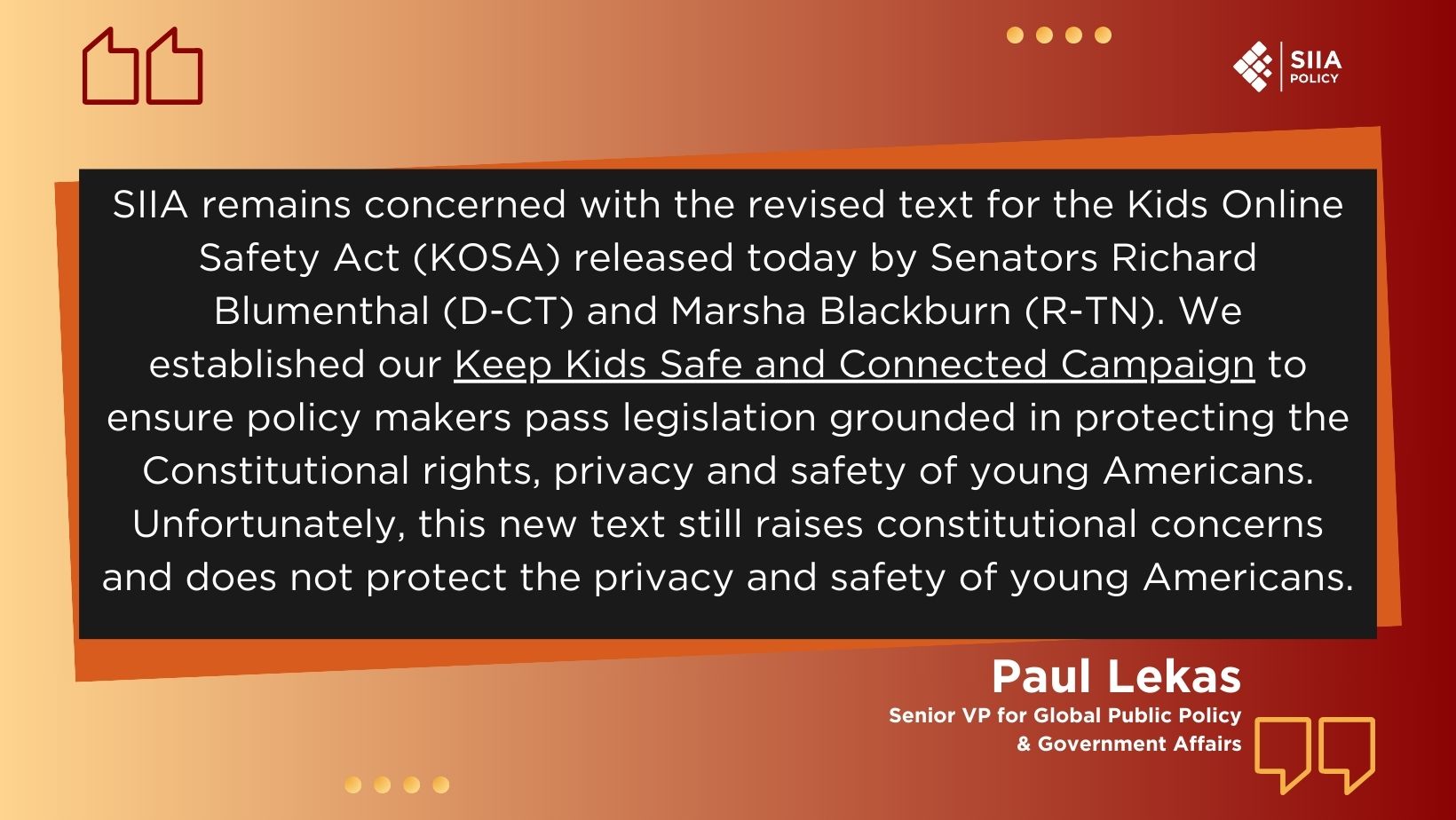 SIIA Raises Alarms on Kids Online Safety Act Constitutional Concerns