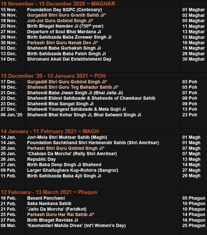 Sikh Calendar 202021 Samat 552
