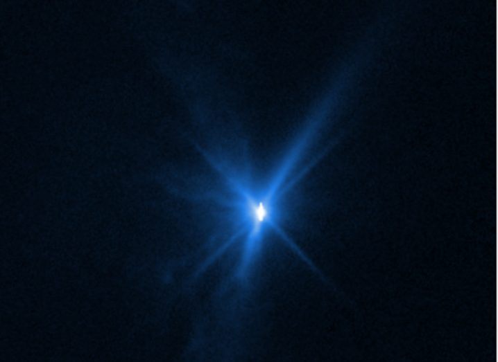 Hubble and b team up to capture DART smashing into asteroid