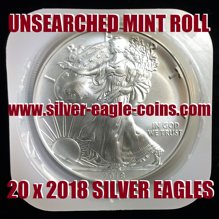 2018 Silver Eagle Roll 20 Gem BU American Silver Eagles Free US