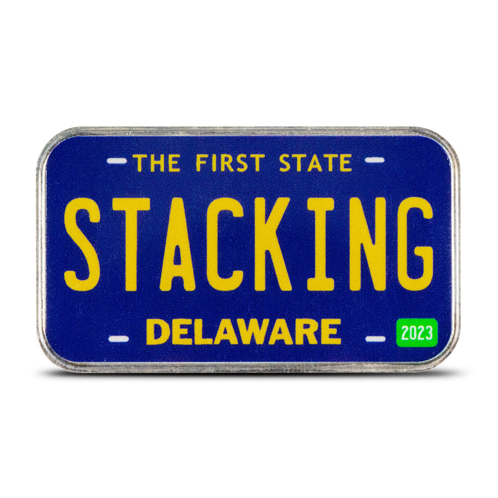 1 oz Colorized Silver Delaware License Plate Bars