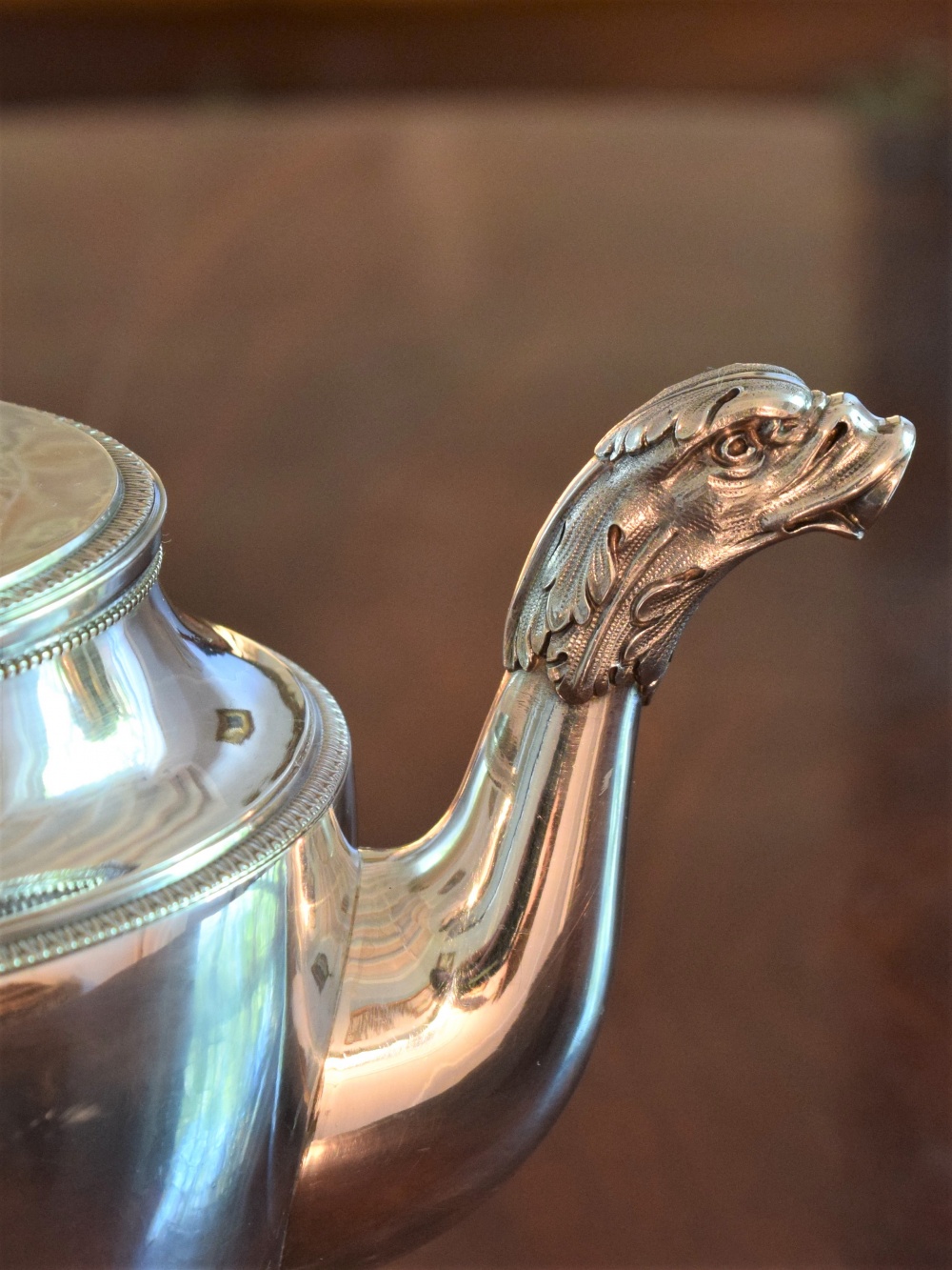 Beautiful Empire French Silver Teapot By Denis Colombier