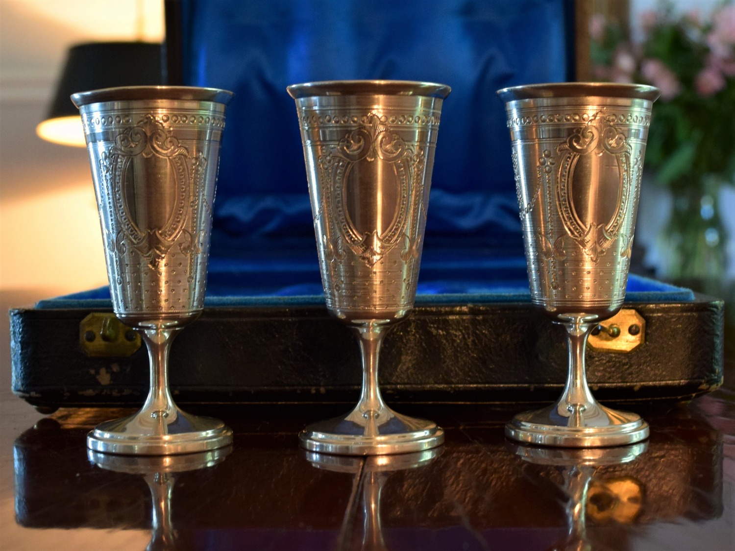 Antique French Silver Suite Of 6 Silver Shot Glasses By Auguste Jugelet