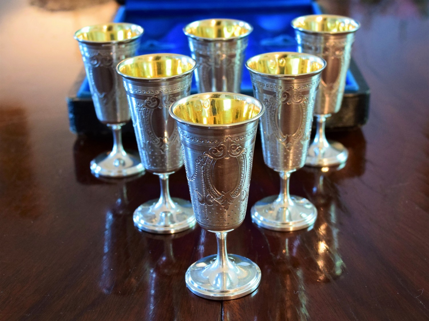 Antique French Silver Suite Of 6 Silver Shot Glasses By Auguste Jugelet