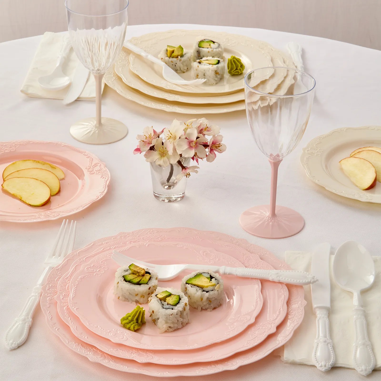 Cream Stemmed Wine Glasses Silver Spoons