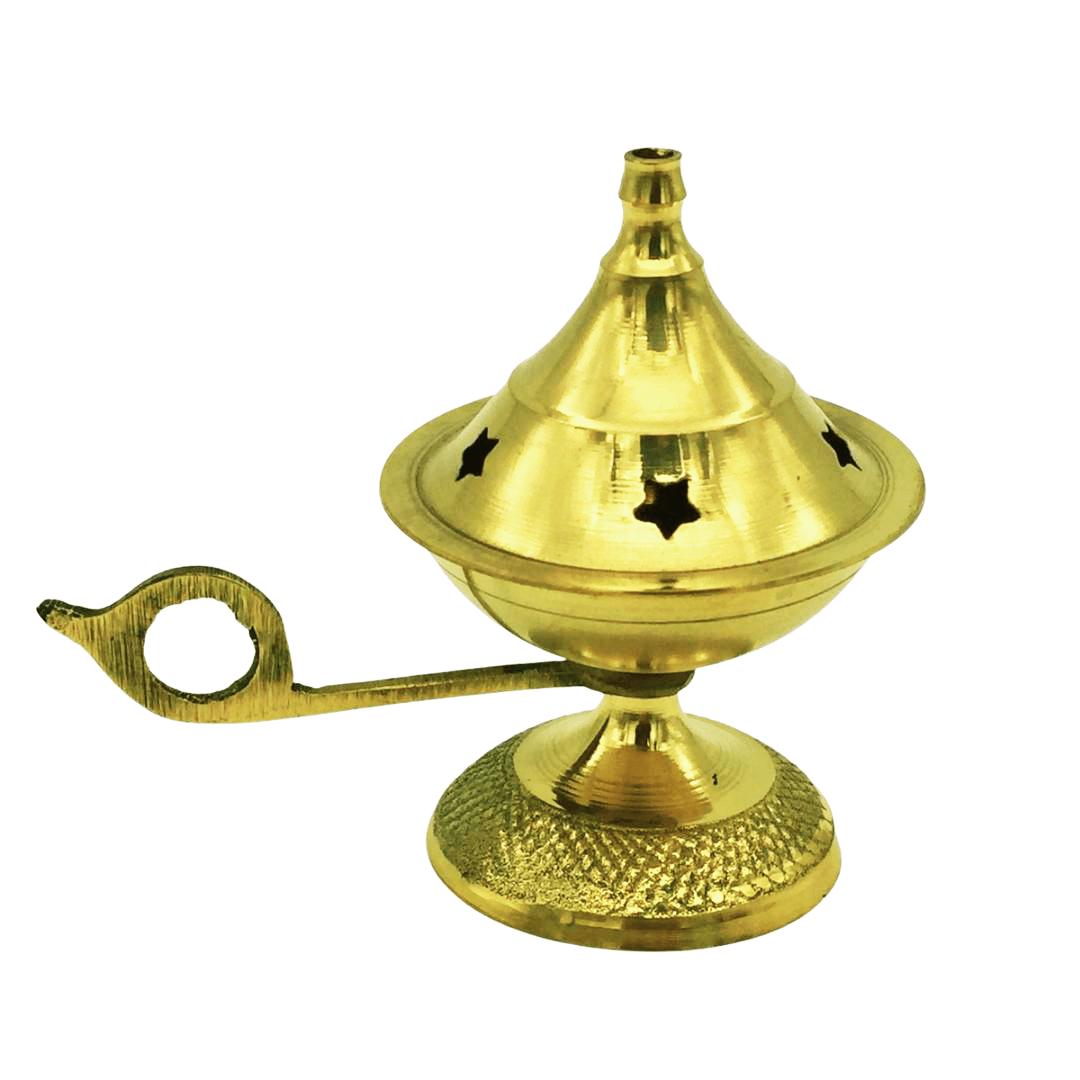 Brass INCENSE BURNER on Stand with Brass Handle Silverstone