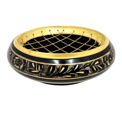 Incense Charcoal Burner Brass Flat Black Etched 13cm Silverstone