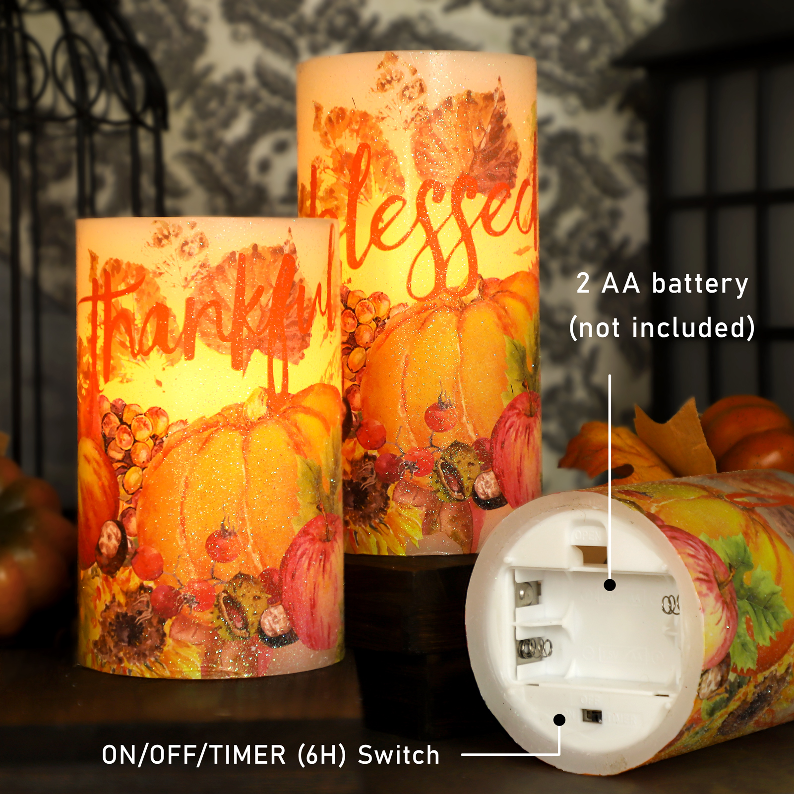 Autumn Harvest Maple Leaf Pumpkin Real Wax Flickering LED Candles for Thanksgiving Halloween