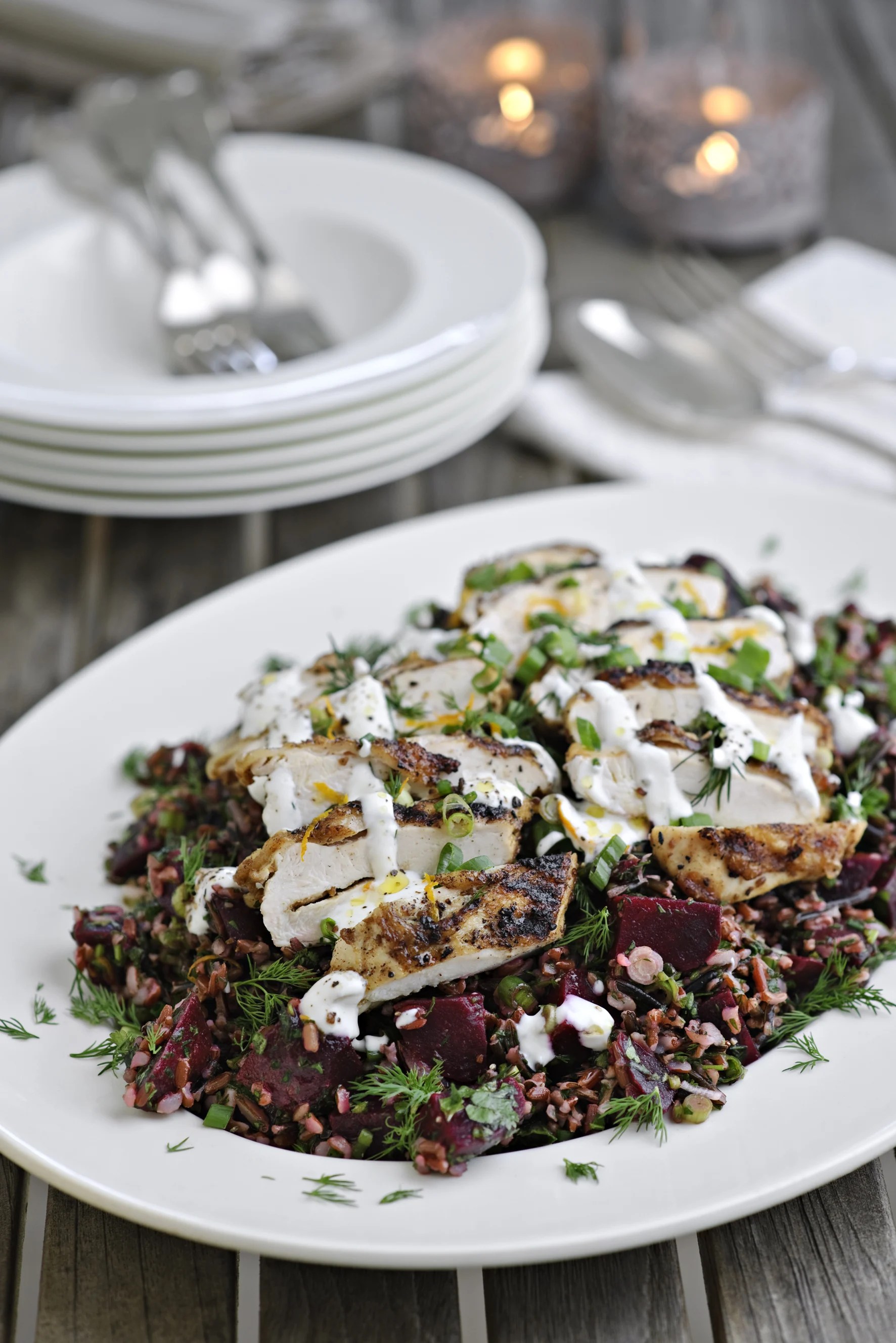 Beetroot, Wild Rice & Herb Salad with Cumin Spiced Grilled Chicken