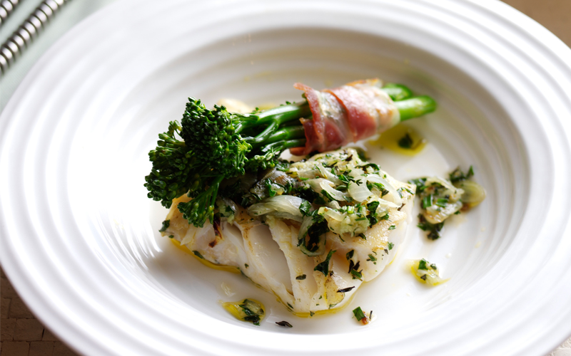 Tenderstem Bouquets Wrapped in Pancetta Served with Aromatic Italian