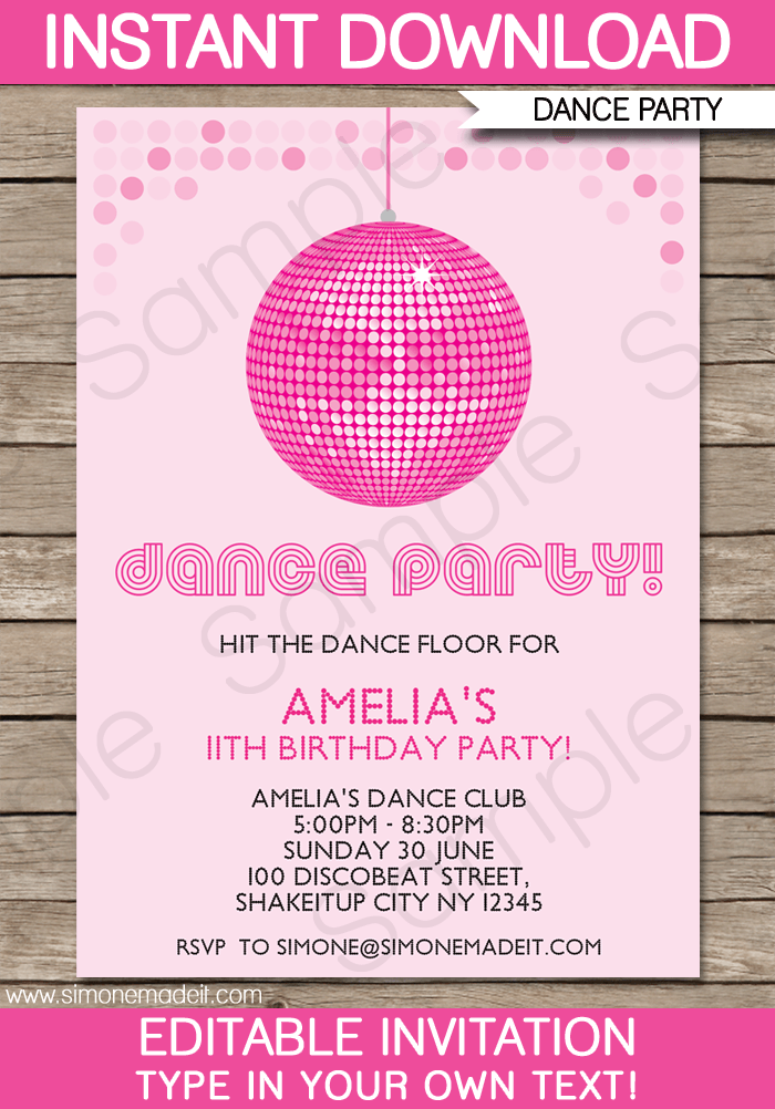 Dance Party Invitations Template Printable Disco Birthday Party Invites