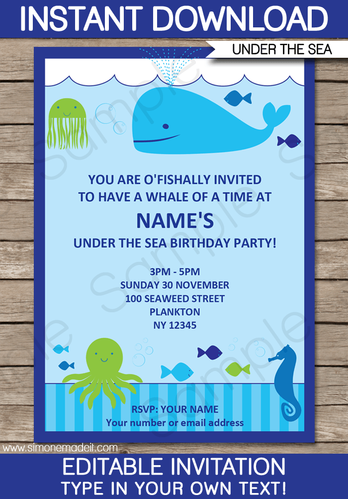 Under the Sea Party Invitations Template Printable Birthday Party Invites