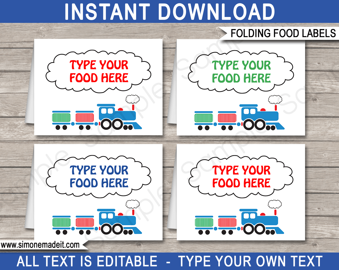 Train theme Food Labels Template Place Cards Train Birthday Party