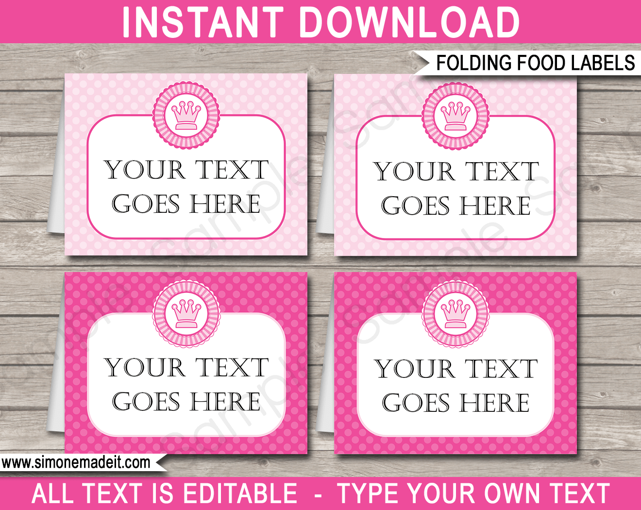 Princess Party Food Labels Place Cards Princess Birthday Party