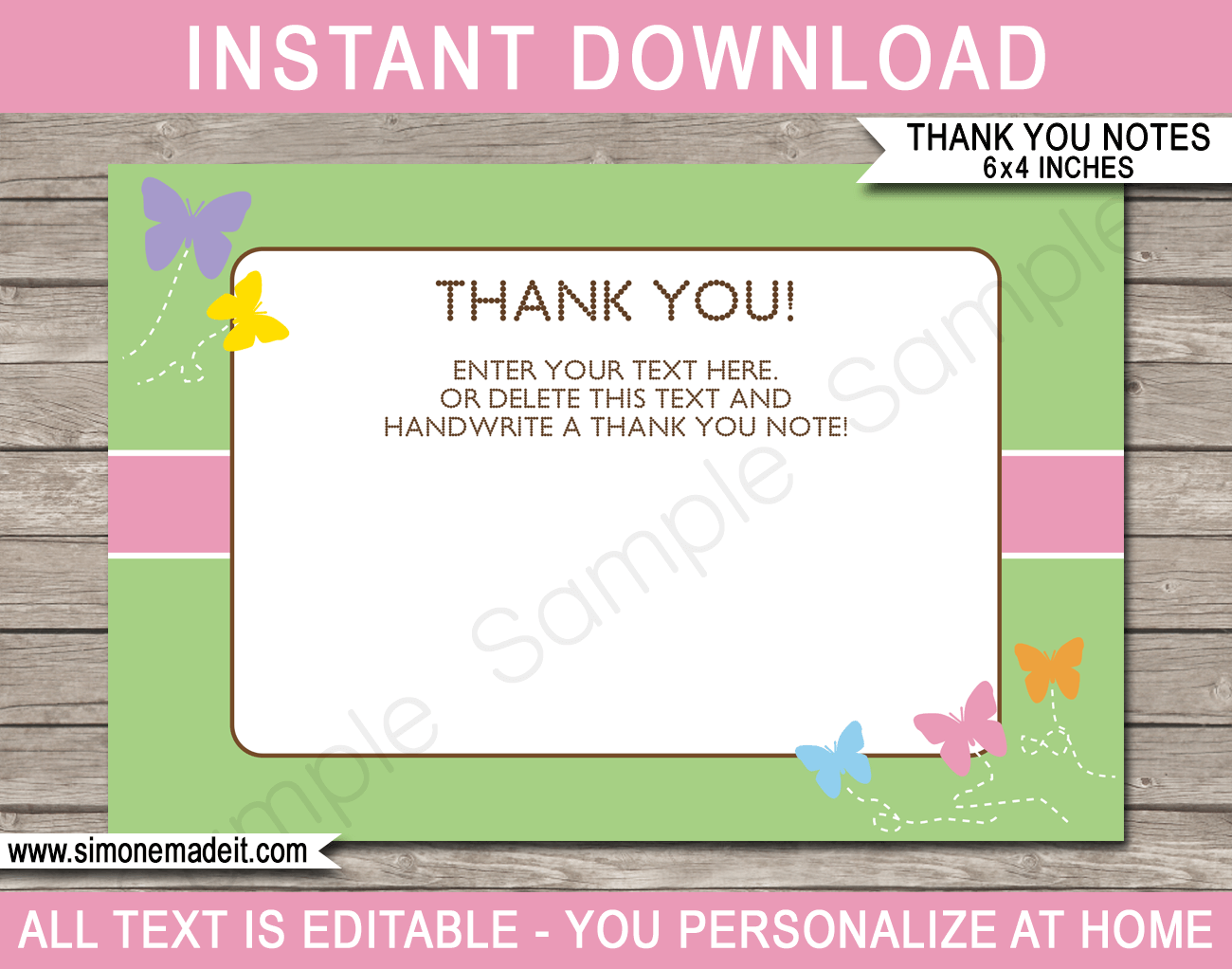 Printable Butterfly Party Thank You Cards Butterfly Birthday Party