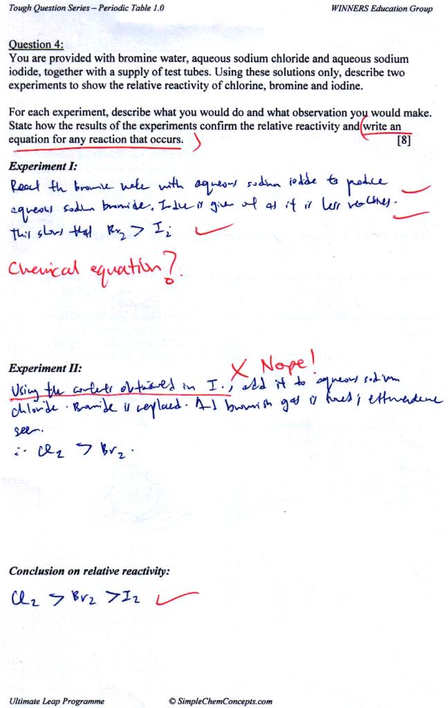 O Levels Chemistry Questions Periodic Table & Group