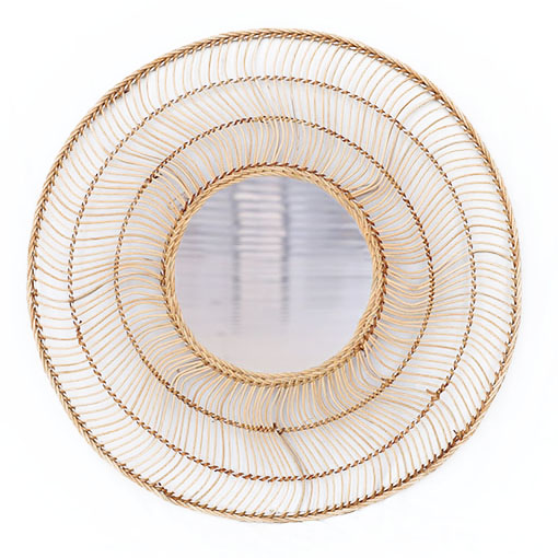 Woven Rattan Round Mirror for Living Room Wholesale Simple Decor