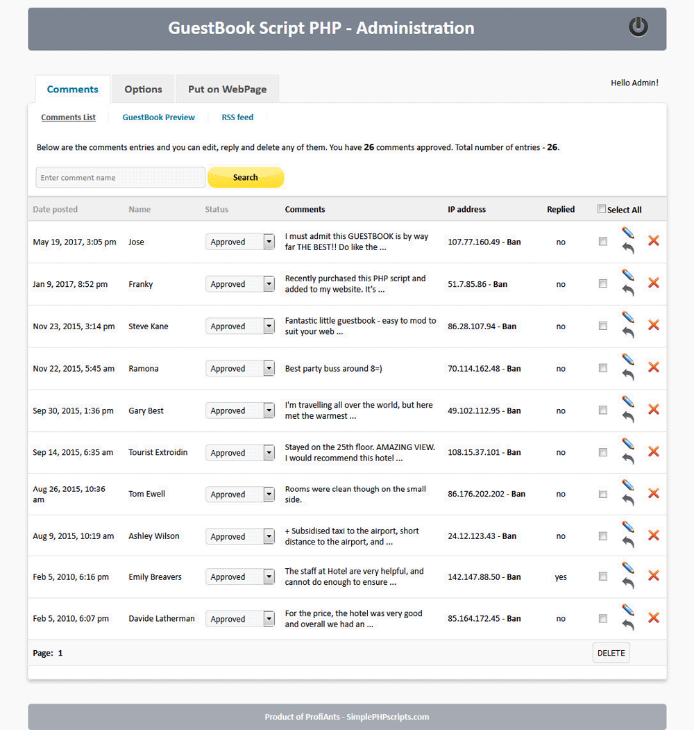 GuestBook Script PHP demo