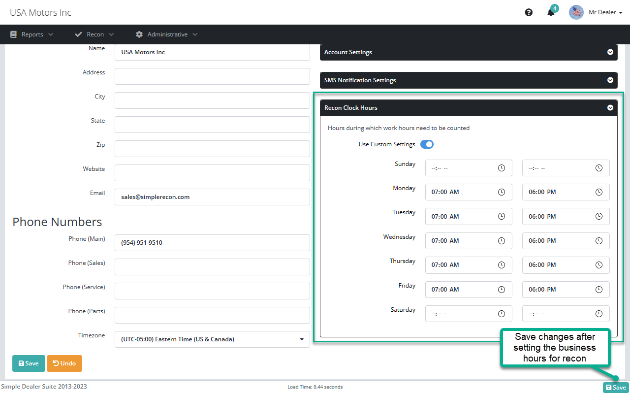 Recon Business Hours Simple Recon