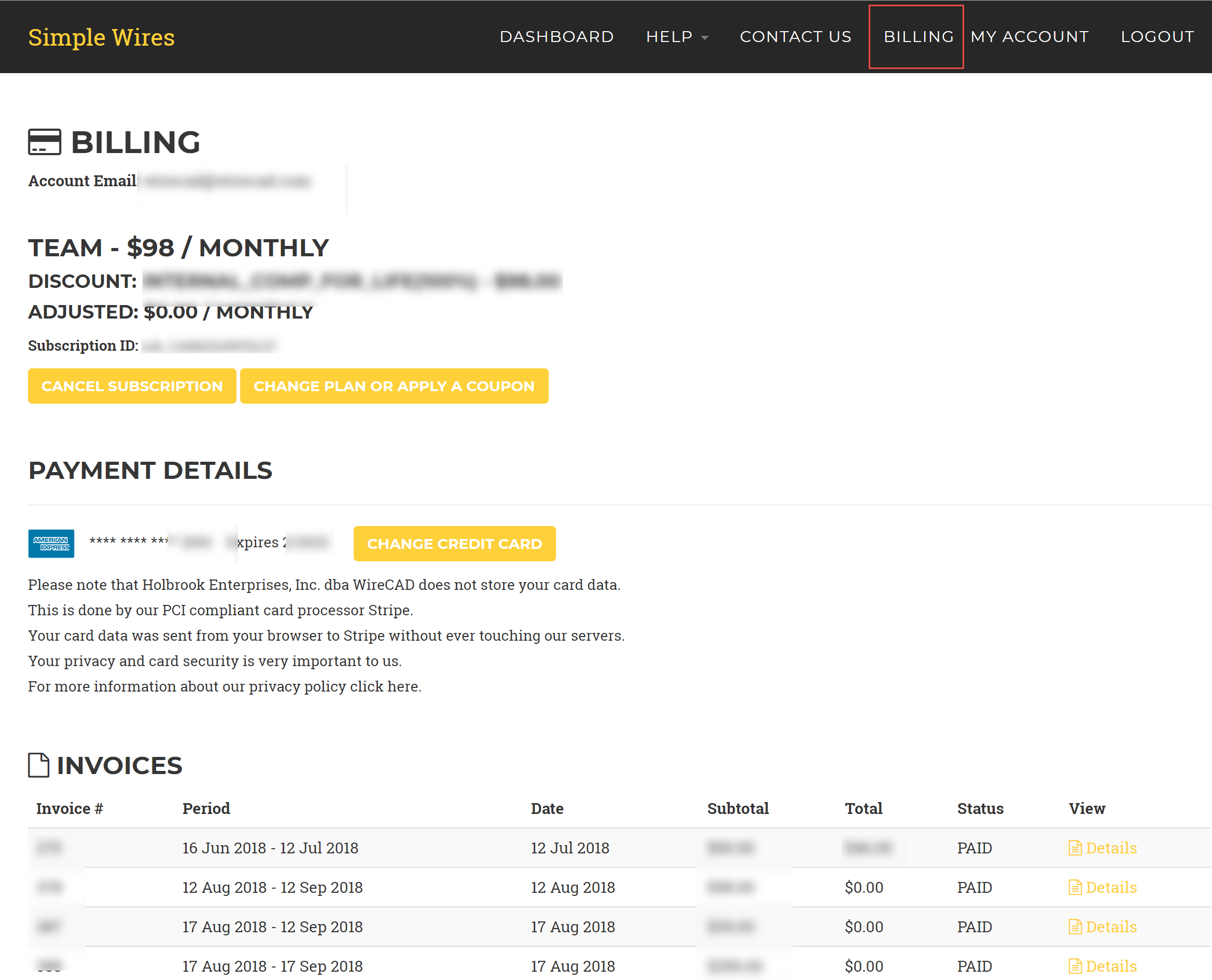 Reference Guide > Billing