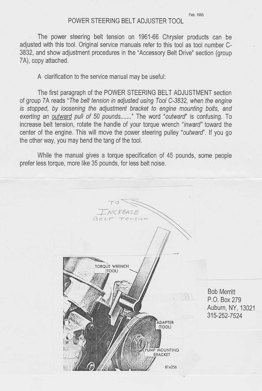 Chrysler Power Steering Bracket Adjuster Tool