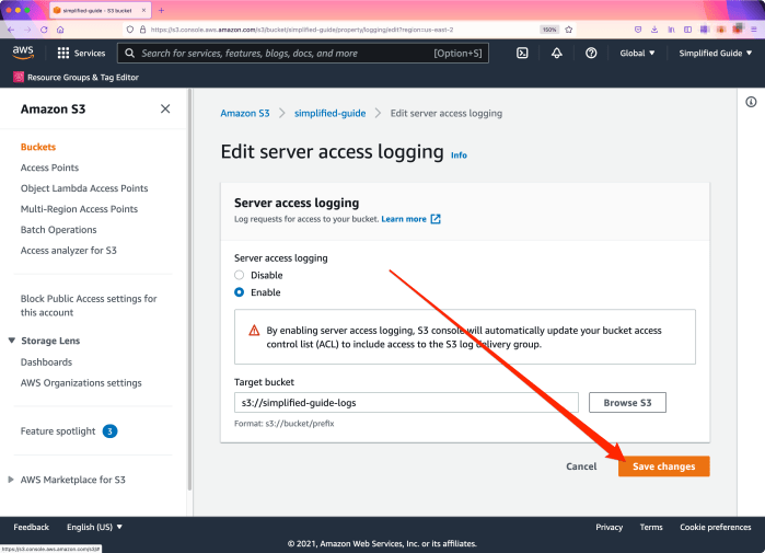 How to log access to AWS S3 bucket and website