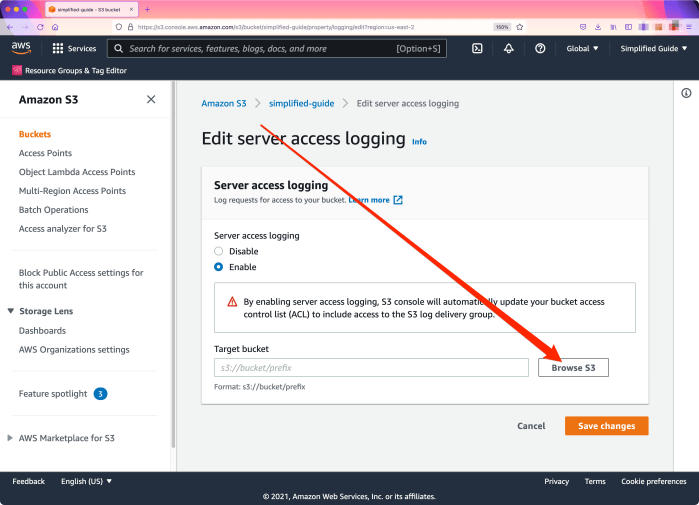 How to log access to AWS S3 bucket and website
