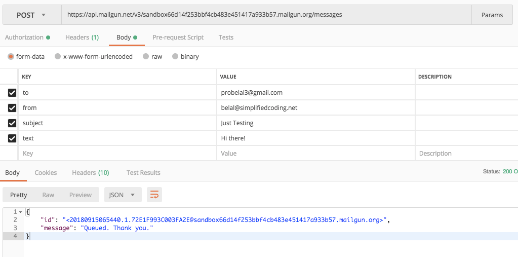 Sending Email Mailgun