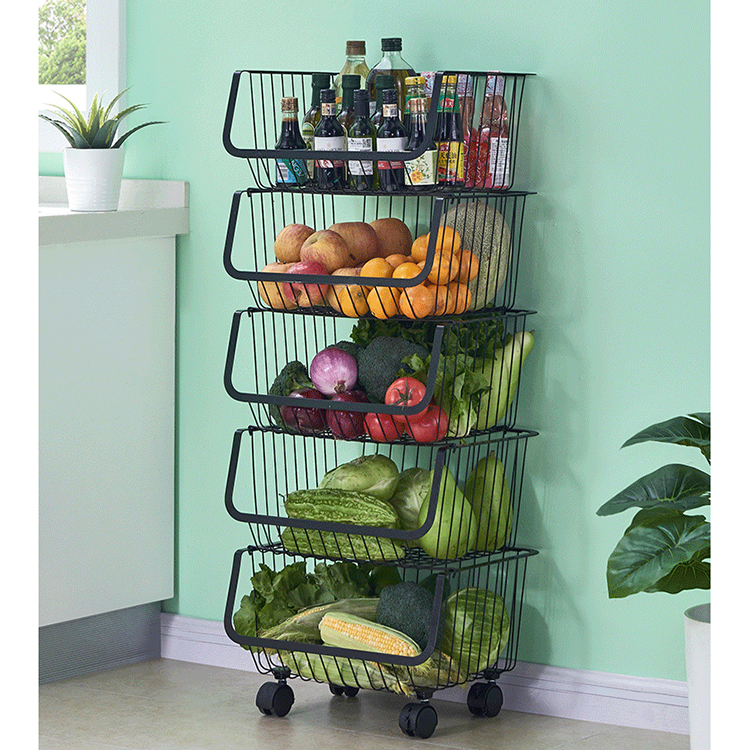 4Tier Storage Trolley Fruit Vegetable Baskets on Wheels Simplist