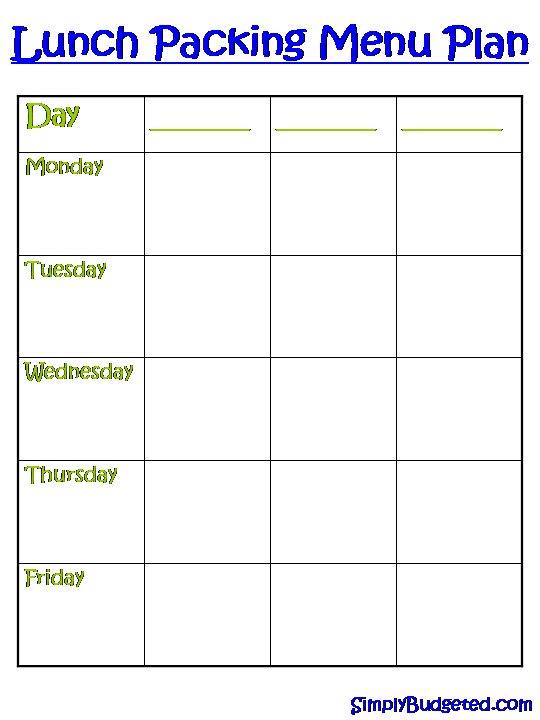 Back to School Lunch Packing Menu Planning