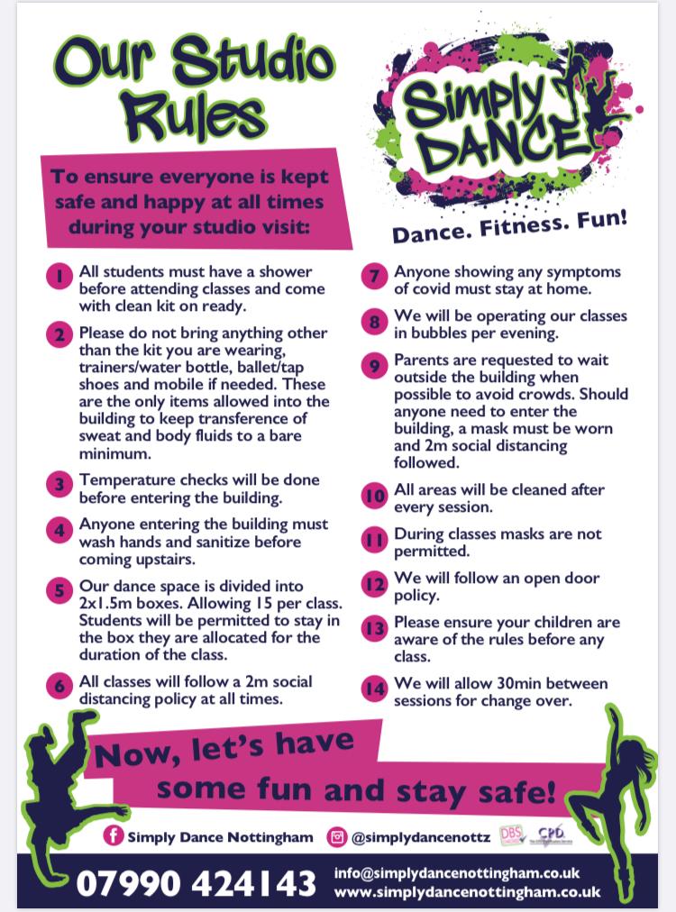 Studio Rules Simply Dance Nottingham