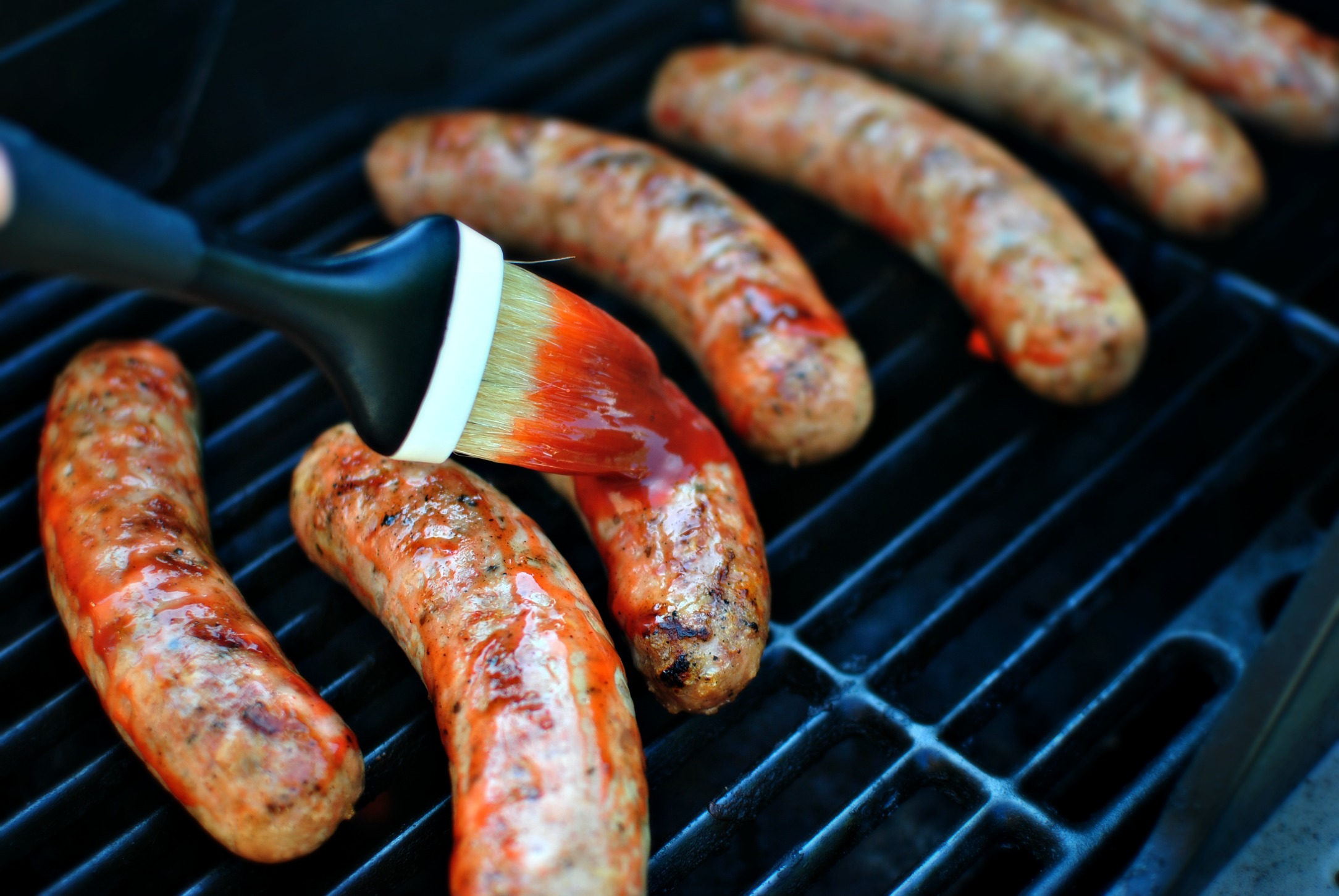 Simply Scratch Barbecue Sauced Chicken Brats with Pickled Red Onion and