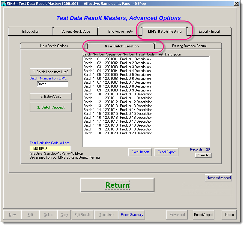 LIMS Batch Testing Examples SIMS Sensory Evaluation Testing Software