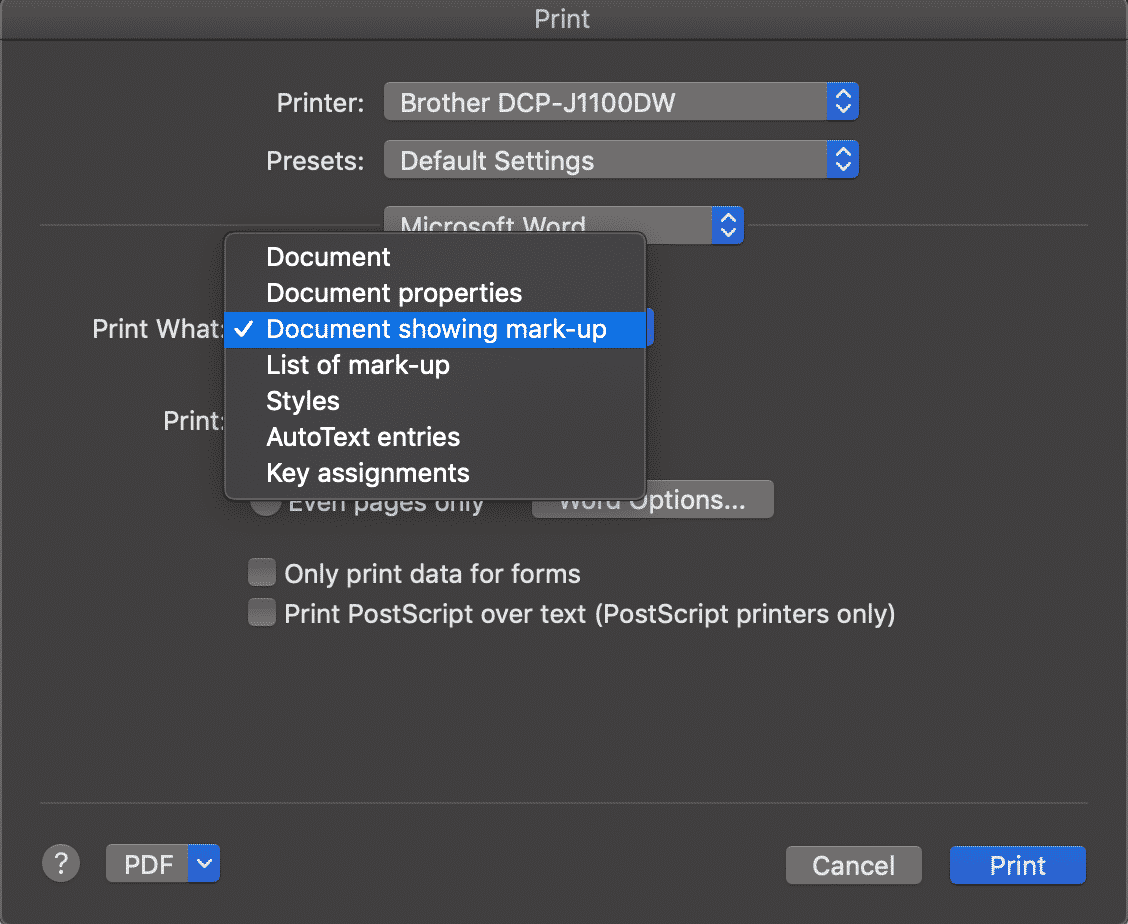 How to print the comments in a Microsoft Word Document