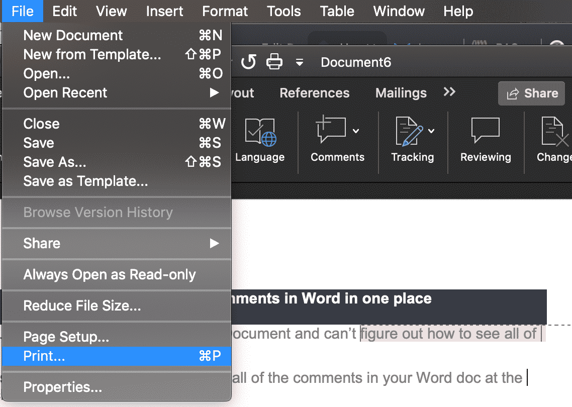 How to print the comments in a Microsoft Word Document
