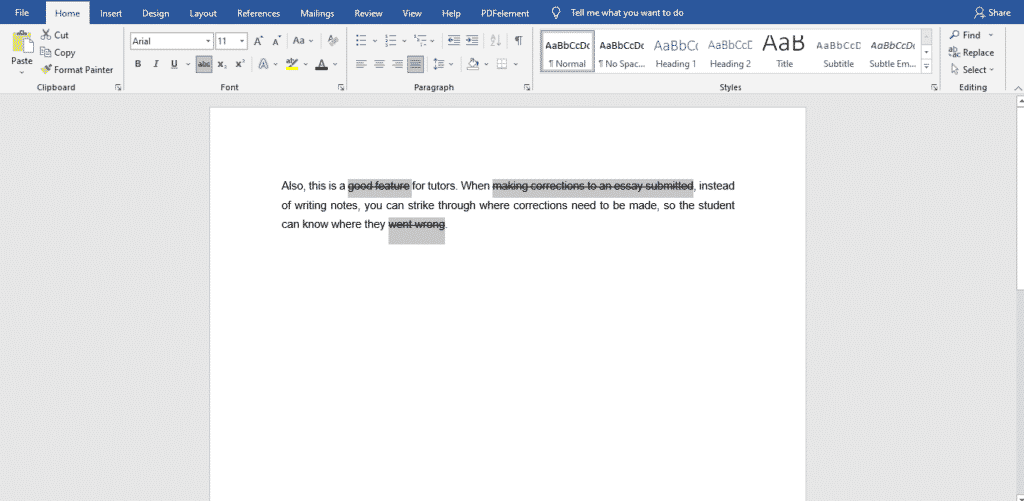 How to draw a line through text in a Microsoft word document