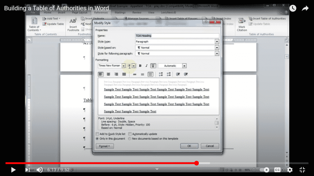 How to add a Table of Authorities to Microsoft Word