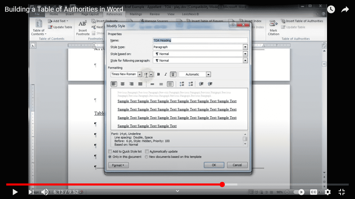 How to add a Table of Authorities to Microsoft Word