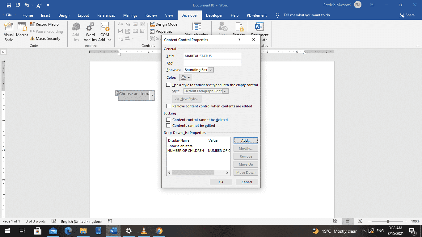 How to create a fillable form in a Microsoft Word document