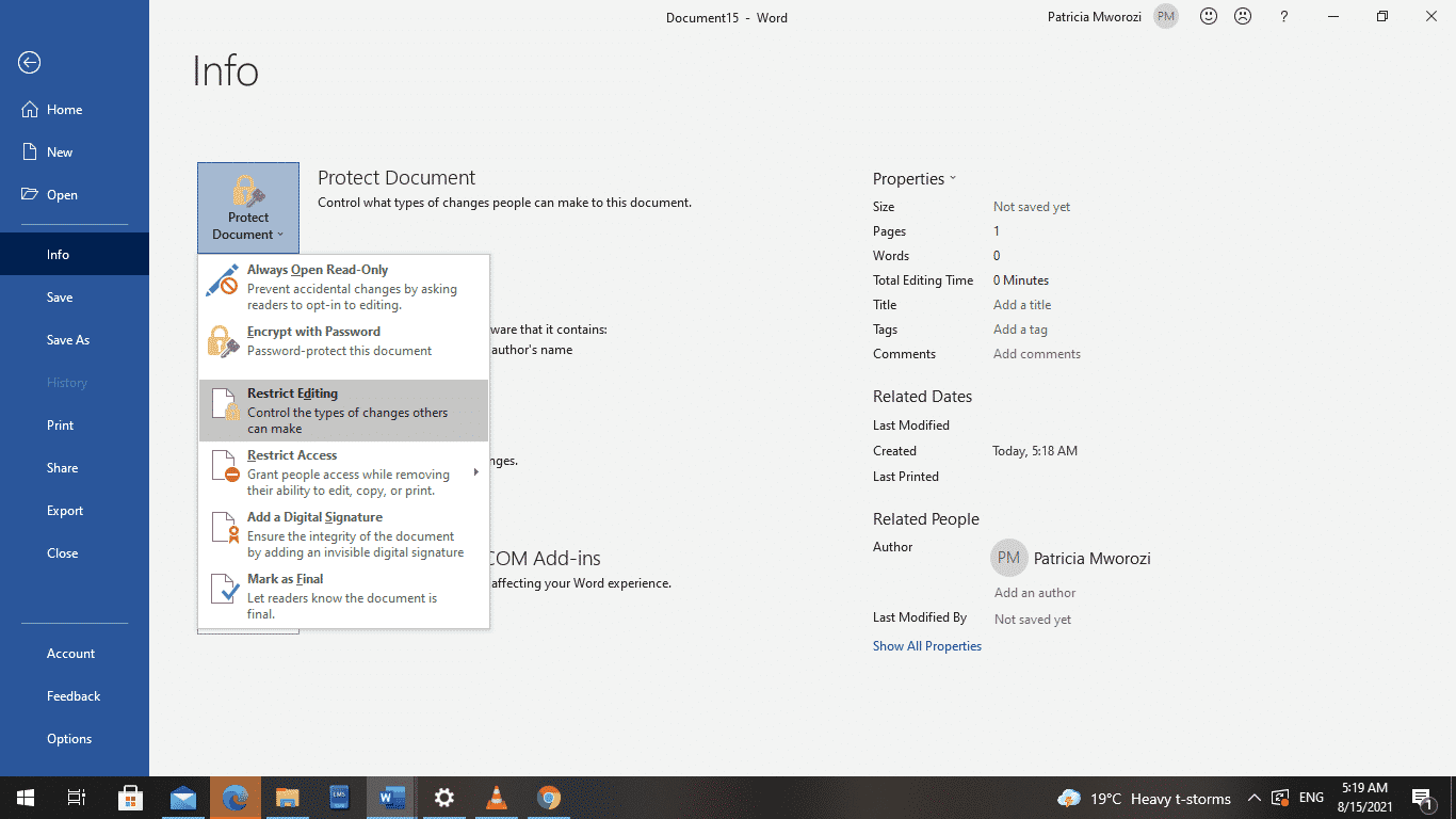 How to restrict document editing outside forms in Word