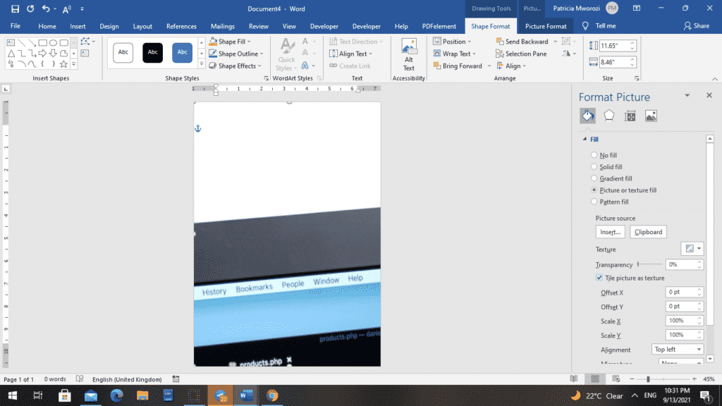 How to add a background image to one page of Microsoft Word documents