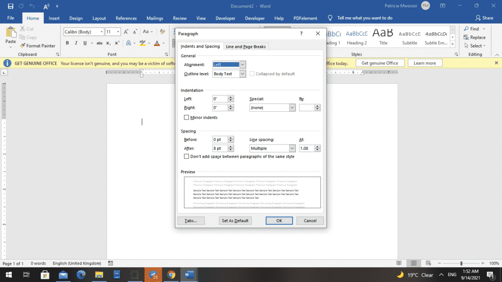 How to align text left and right on the same line in Microsoft Word