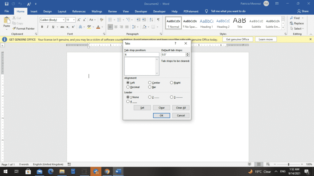 How to align text left and right on the same line in Microsoft Word