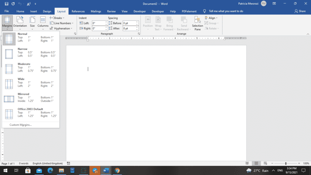How to change the orientation of one page in Word