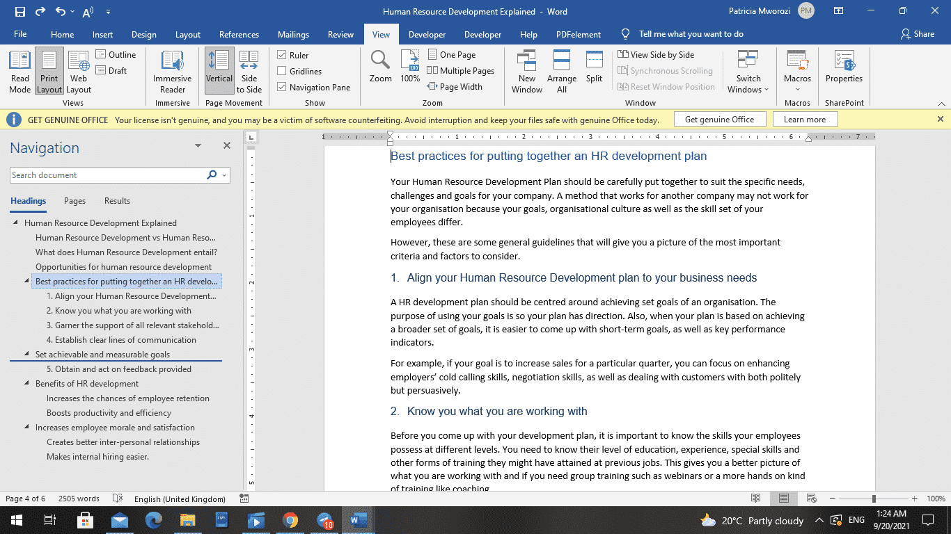 How to reorder pages in Microsoft Word document