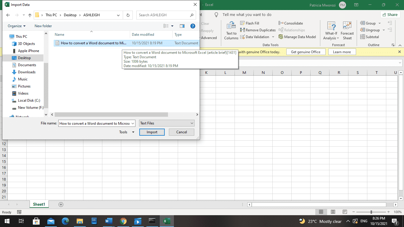 How to convert a Word document to Microsoft Excel